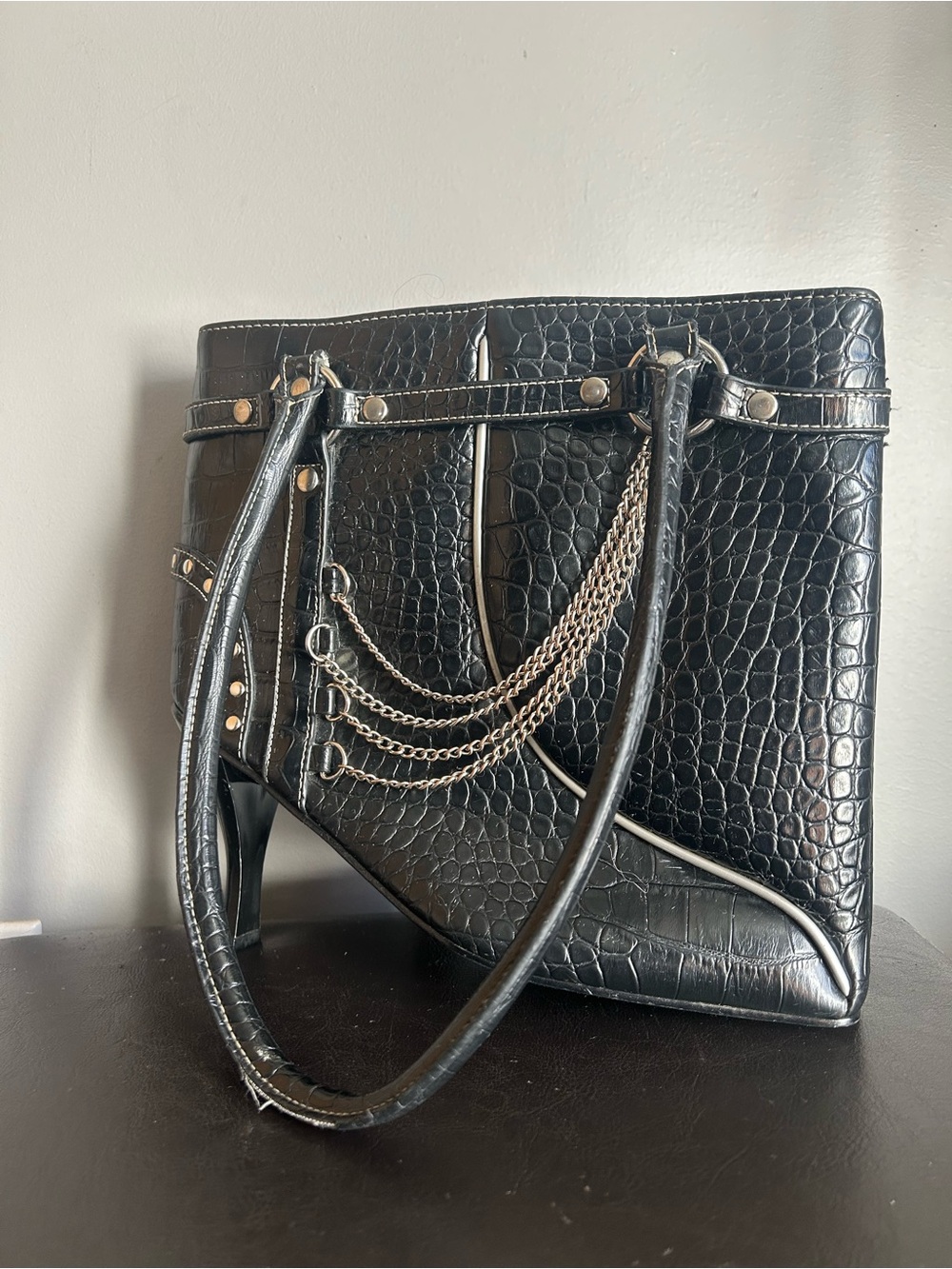 Black & Silver Alternative Style High Heel Shoulder Bag